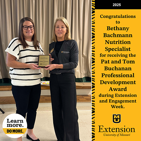 Bethany Bachmann receiving award from MU Extension staff