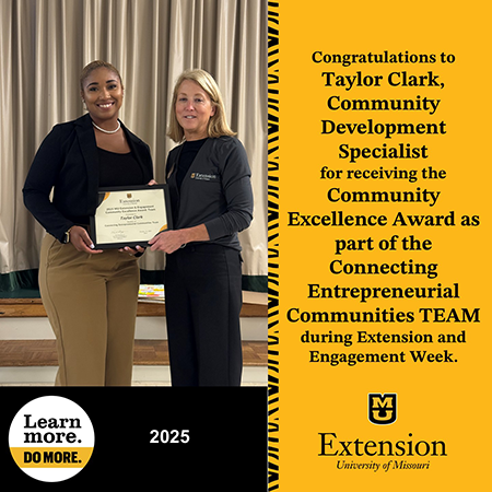 Taylor Clark receiving award from MU Extension staff