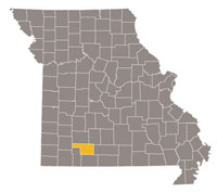 Map of Missouri highlighting Christian County