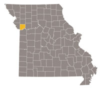 Map of Missouri highlighting Clay County