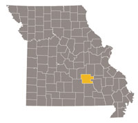 Map of Missouri highlighting Dent County