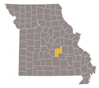 Map of Missouri highlighting Phelps County