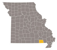 Missouri map with Ripley County highlighted.
