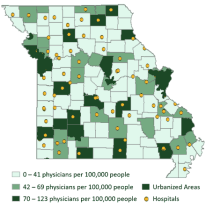 Map showing Rural Missouri Hospital Locations